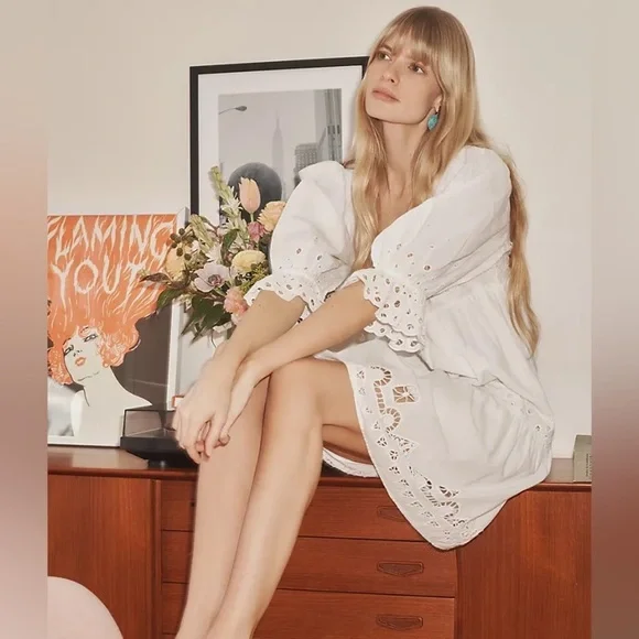 Anthropologie Audrina Eyelet Mini Dress - Picture 2 of 14